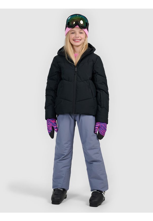 4f - 4F Kurtka narciarska membrana 5000 dziewczęca - czarna 164 (13-14 lat). Kolor: czarny. Materiał: poliester, materiał. Wzór: gładki. Sezon: lato