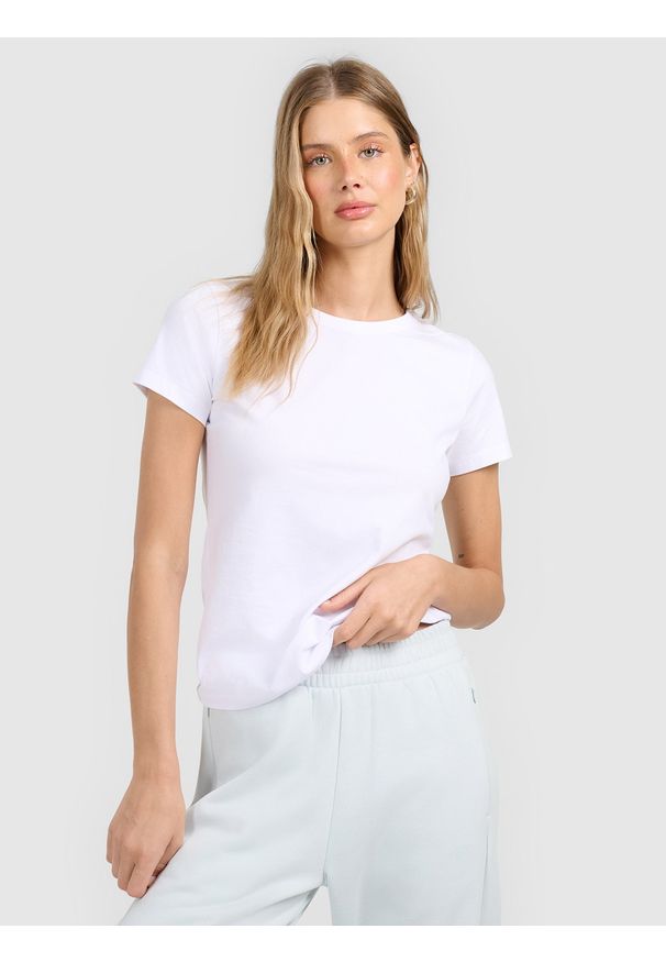 4f - 4F T-shirt slim gładki damski - biały XS. Okazja: na uczelnię, na co dzień. Kolor: biały. Materiał: materiał. Wzór: gładki. Styl: casual, sportowy, klasyczny