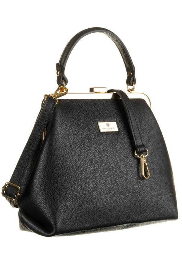 Elegancki kuferek damski czarny skórzany Peterson PTN TWP-009 BLACK. Kolor: czarny. Materiał: skórzane. Styl: elegancki