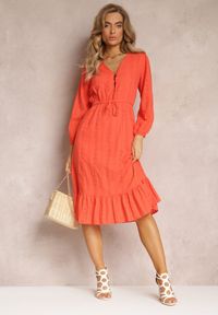 Renee - Pomarańczowa Sukienka Eriphiphoia. Kolor: pomarańczowy. Materiał: bawełna, tkanina. Długość rękawa: długi rękaw. Wzór: haft. Sezon: wiosna, lato. Długość: midi #1