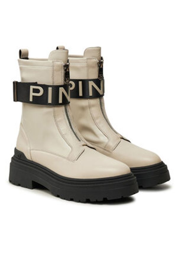 Pinko - PINKO Botki Mia 13 SD0219 P061 Écru. Materiał: skóra