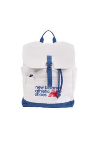 Plecak New Balance LAB51500SET – biały. Kolor: biały. Materiał: bawełna. Wzór: aplikacja, napisy. Styl: casual