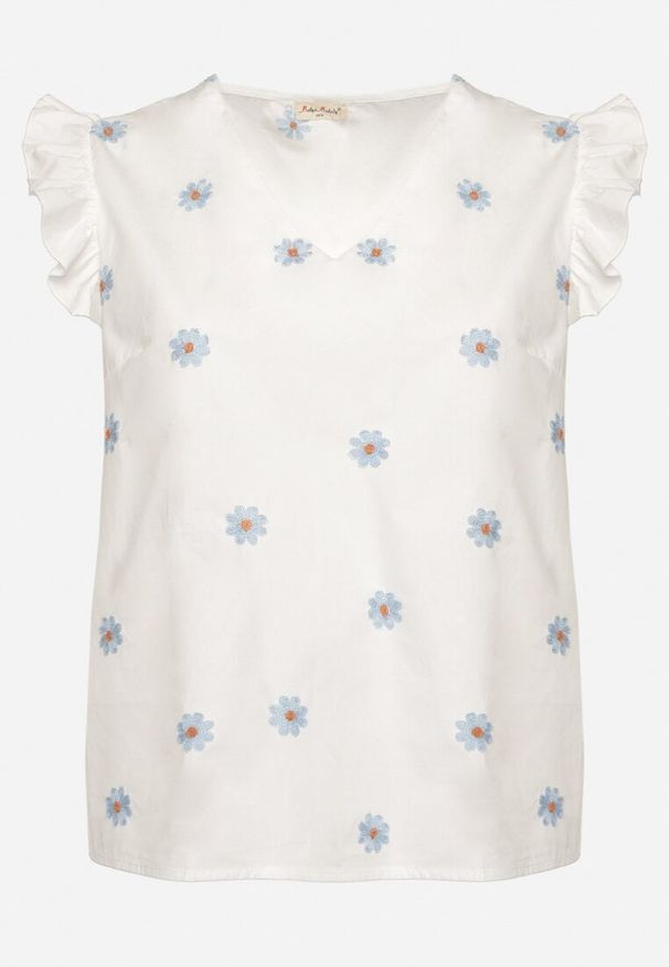 Born2be - Biała Bluzka z Wiskozy w Kwiaty Tolamea. Okazja: na co dzień. Kolor: biały. Materiał: wiskoza. Wzór: kwiaty. Styl: casual