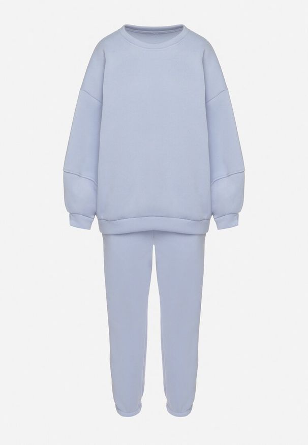 Born2be - Niebieski Komplet Dresowy Bluza i Joggery Podszyte Polarem Zibea. Kolor: niebieski. Materiał: polar, dresówka