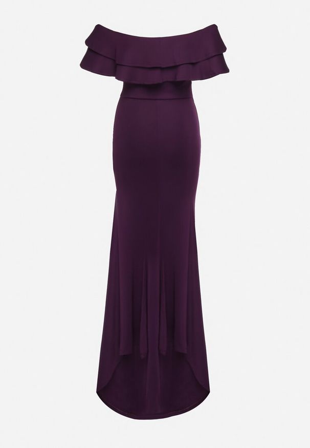 Born2be - Fioletowa Elegancka Sukienka Typu Hiszpanka z Rozkloszowanym Dołem i Wycięciami Tumini. Okazja: na imprezę. Typ kołnierza: dekolt hiszpanka. Kolor: fioletowy. Materiał: skóra, dzianina. Długość rękawa: krótki rękaw. Sezon: lato. Typ sukienki: dopasowane, rozkloszowane. Styl: elegancki