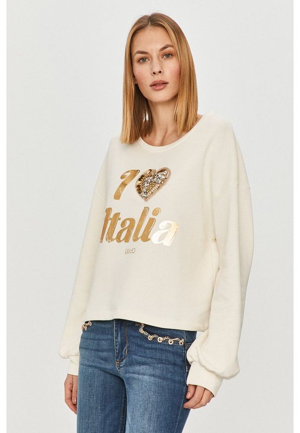 Liu Jo - Bluza bawełniana. Kolor: beżowy. Materiał: bawełna. Długość rękawa: długi rękaw. Długość: długie