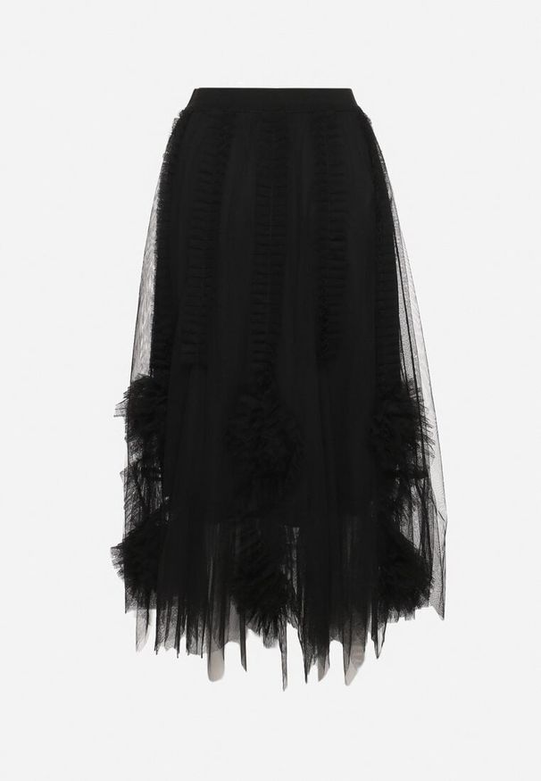 Renee - Czarna Spódnica o Rozkloszowanym Kroju z Transparentnym Tiulem i Falbankami Asmerra. Kolor: czarny. Materiał: tiul