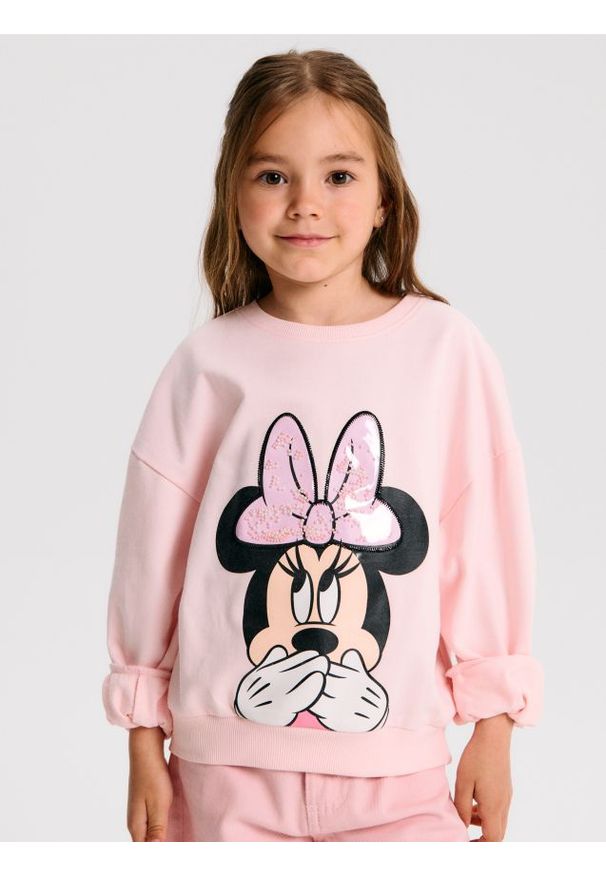Sinsay - Bluza z ozdobną kokardą Minnie Mouse - różowy. Typ kołnierza: kokarda. Kolor: różowy. Wzór: motyw z bajki