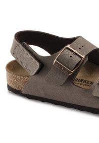 Sandały Birkenstock Milano Hl W 1019600 brązowe. Nosek buta: otwarty. Zapięcie: rzepy. Kolor: brązowy. Materiał: nubuk, polar, welur, zamsz, materiał, syntetyk. Wzór: paski