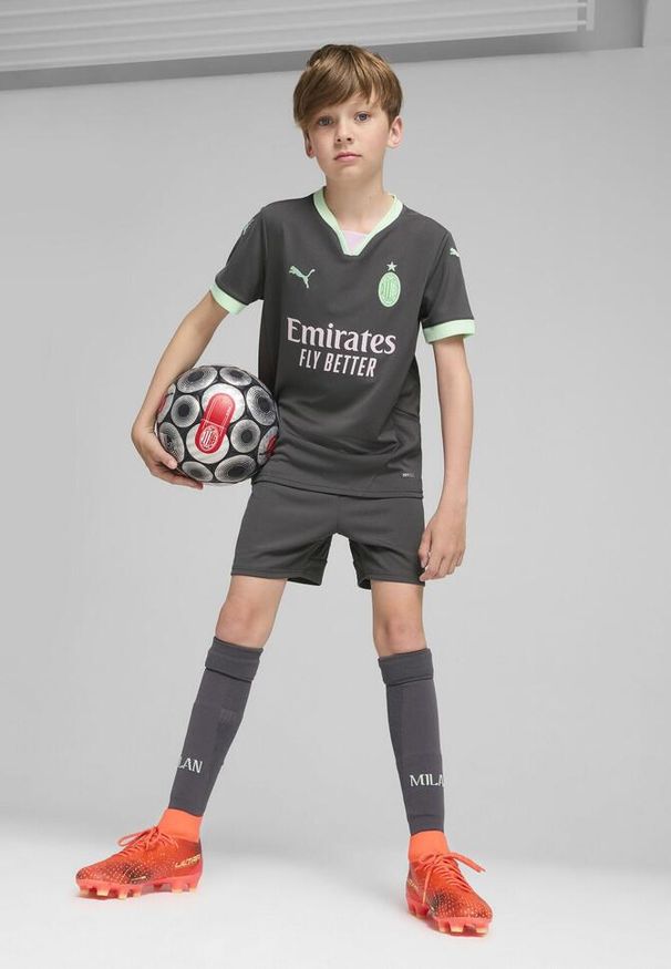 Puma - Młodzieżowe szorty AC Milan 24/25 PUMA Shadow Gray Fresh Mint Green. Kolor: zielony, wielokolorowy, szary. Sport: piłka nożna