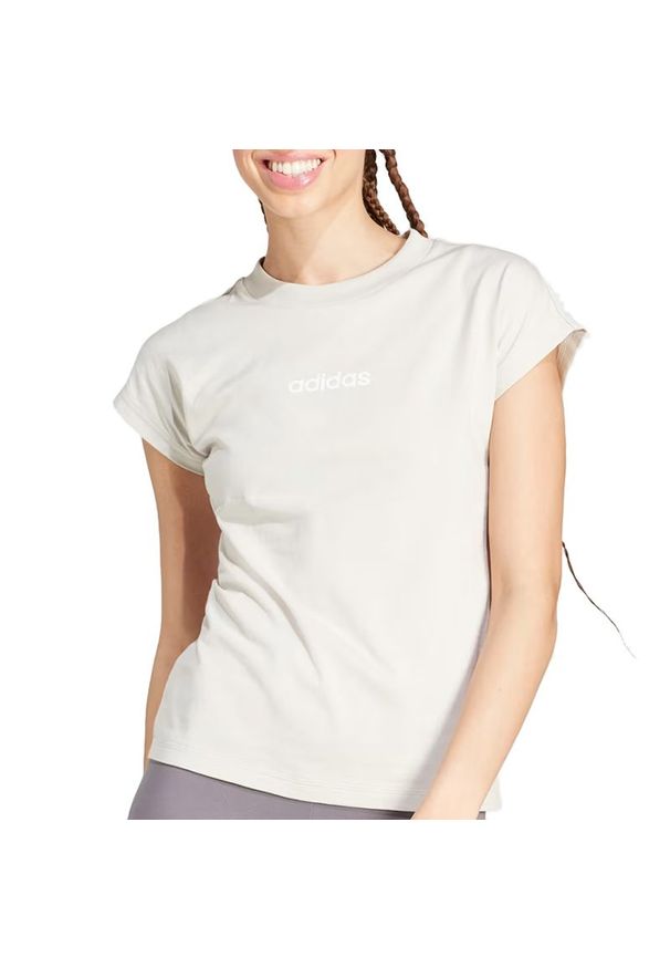 Adidas - Koszulka damska adidas Sportswear Linear JC5819 - beżowa. Kolor: beżowy. Materiał: bawełna. Długość rękawa: krótki rękaw. Długość: krótkie