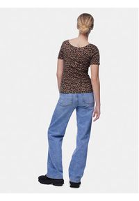 Pieces T-Shirt Kitte 17148392 Brązowy Slim Fit. Kolor: brązowy. Materiał: bawełna