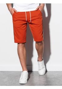 Ombre Clothing - Krótkie spodenki męskie dresowe W241 - ceglaste - XXL. Kolor: czerwony. Materiał: dresówka. Długość: krótkie