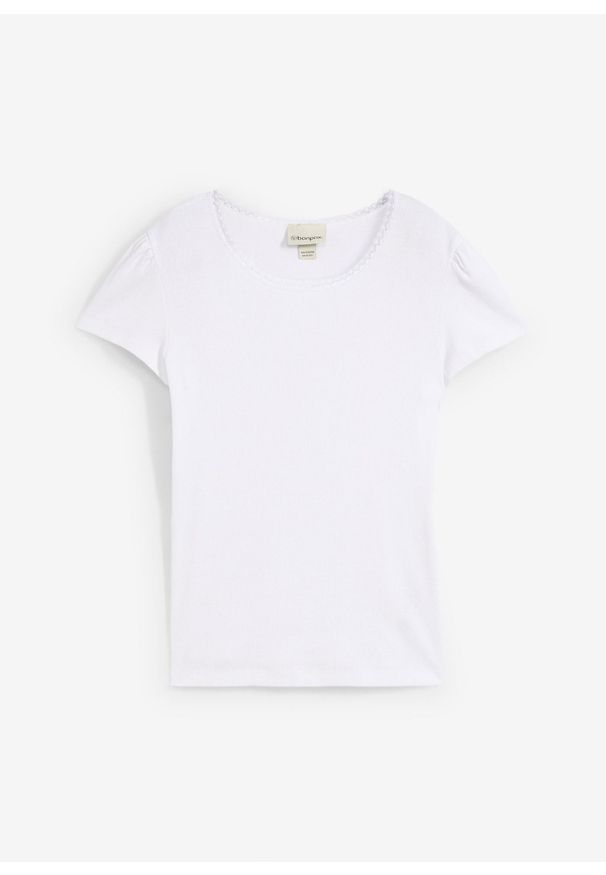 bonprix - Shirt w prążek, z czystej bawełny organicznej. Kolor: biały. Materiał: bawełna. Wzór: prążki