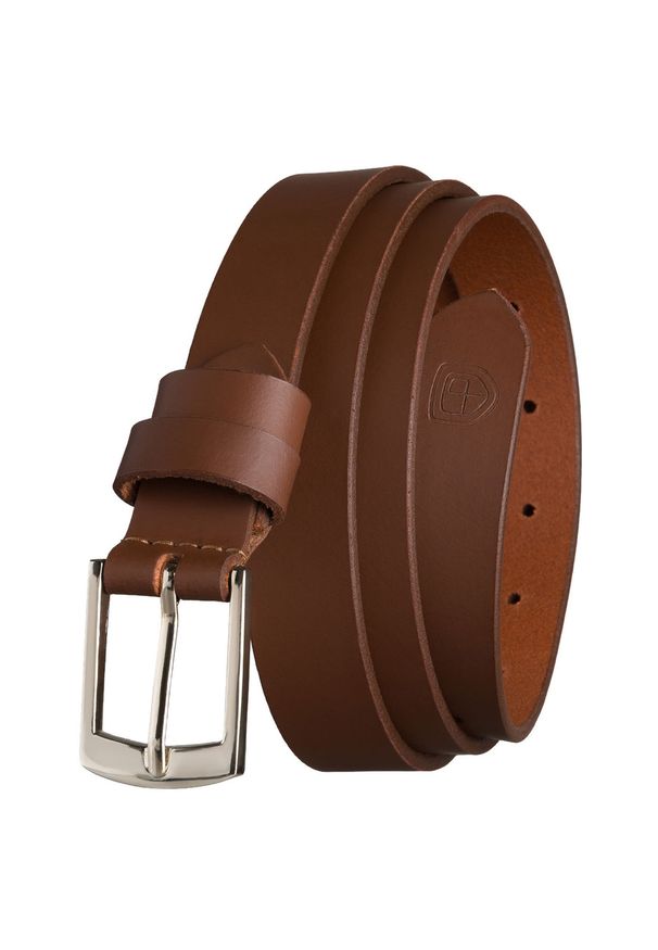 Skórzany, wąski pasek damski w brązowym kolorze ze srebrną, klasyczną klamrą Peterson PTN LTP-24 TAN-SILVER. Kolor: wielokolorowy, srebrny, brązowy. Materiał: skóra