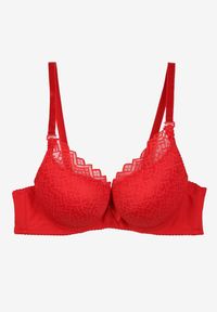 Renee - Czerwony Biustonosz Push Up z Koronką i Regulowanymi Ramiączkami Tiavara. Kolor: czerwony. Materiał: koronka. Rodzaj stanika: push-up. Wzór: koronka