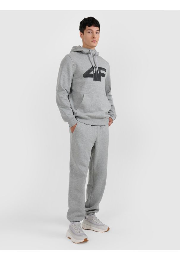 4f - 4F Bluza dresowa nierozpinana z kapturem męska - szara S. Okazja: na co dzień. Typ kołnierza: kaptur. Kolor: szary. Materiał: dresówka. Styl: casual