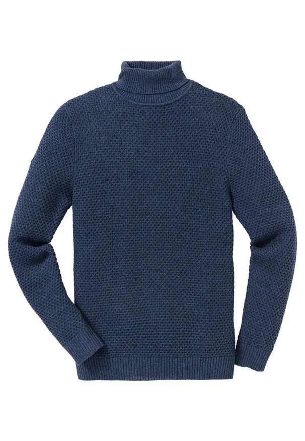 Sweter z golfem Regular Fit bonprix ciemnoniebieski melanż. Typ kołnierza: golf. Kolor: niebieski. Materiał: materiał, bawełna, dzianina. Wzór: melanż