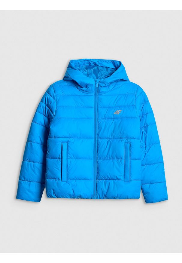 4f - 4F Kurtka z wypełnieniem syntetycznym chłopięca - niebieska 140 (9-10 lat). Okazja: na spacer, na co dzień, na uczelnię. Kolor: niebieski. Materiał: syntetyk. Wzór: gładki. Sezon: lato. Styl: casual