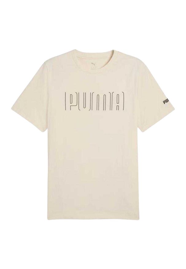 Puma - Męska Graficzna Koszulka Sportowa. Kolor: beżowy. Sport: turystyka piesza