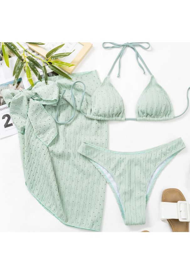 Intica - Bikini wiązane na szyi z elastyczną spódnicą plażową Erietta. Kolor: zielony. Materiał: materiał