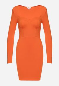 Born2be - Pomarańczowa Dopasowana Sukienka Mini z Kwadratowym Dekoltem Iceria. Typ kołnierza: dekolt kwadratowy. Kolor: pomarańczowy. Długość: mini #4