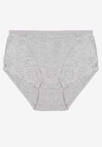 Born2be - Szare Bawełniane Majtki Figi z Koronką Idiana. Kolekcja: plus size. Kolor: szary. Materiał: koronka, bawełna. Wzór: koronka