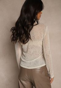 Renee - Beżowa Bluzka Longsleeve z Siateczki z Metaliczną Nitką Sallana. Okazja: na imprezę, na co dzień. Kolor: beżowy. Materiał: materiał, skóra. Długość rękawa: długi rękaw. Długość: długie. Styl: casual