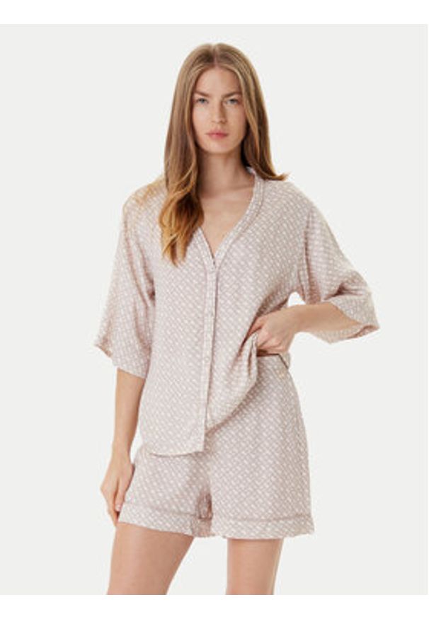 BOSS Szorty piżamowe Sateen 50545612 Beżowy Regular Fit. Kolor: beżowy. Materiał: wiskoza