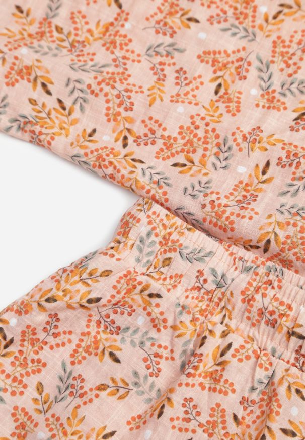 Born2be - Pomarańczowy Bawełniany Komplet w Kwiaty Koszula i Szorty Aelryn. Kolor: pomarańczowy. Materiał: bawełna. Wzór: kwiaty