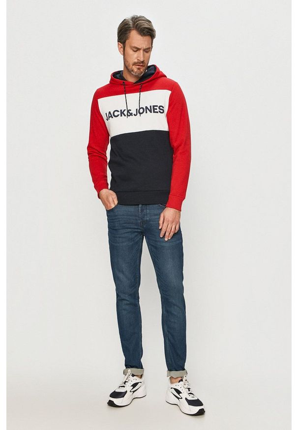 Jack & Jones - Bluza. Okazja: na co dzień. Typ kołnierza: kaptur. Kolor: czerwony. Materiał: dzianina. Styl: casual