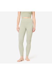 DOMYOS - Legginsy do jogi i pilatesu Breathe. Kolor: zielony. Materiał: elastan, poliamid, materiał. Sport: joga i pilates