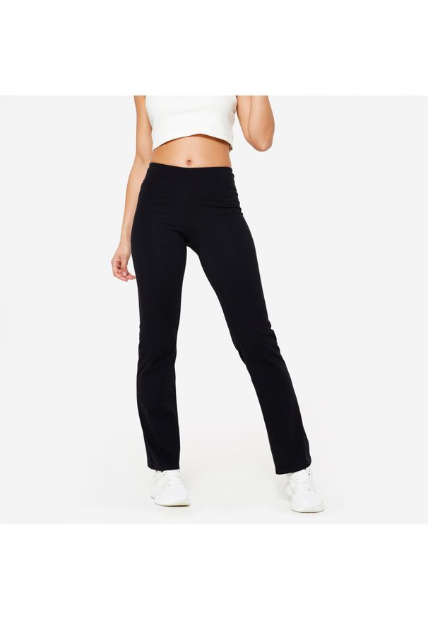 DOMYOS - Legginsy fitness damskie Domyos rozkloszowane. Kolor: czarny. Materiał: poliester, bawełna, materiał, elastan. Sport: fitness