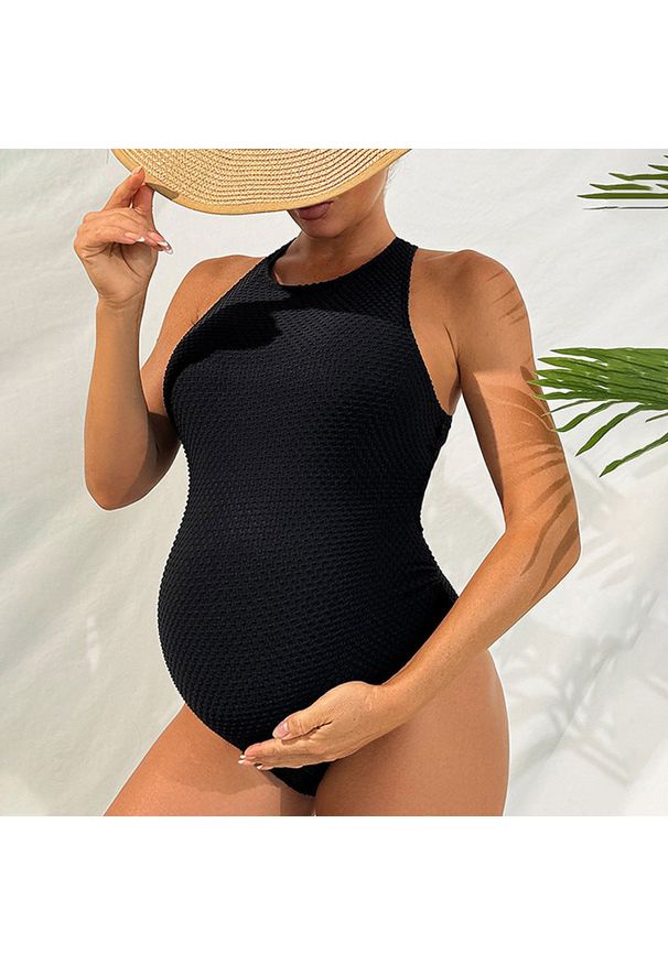 Intica - Strój kąpielowy ciążowy jednoczęściowy elastyczny na lato Sevgin. Kolekcja: moda ciążowa. Kolor: czarny. Materiał: materiał