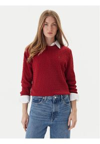 TOMMY HILFIGER - Tommy Hilfiger Sweter Fine WW0WW44993 Czerwony Regular Fit. Kolor: czerwony. Materiał: bawełna