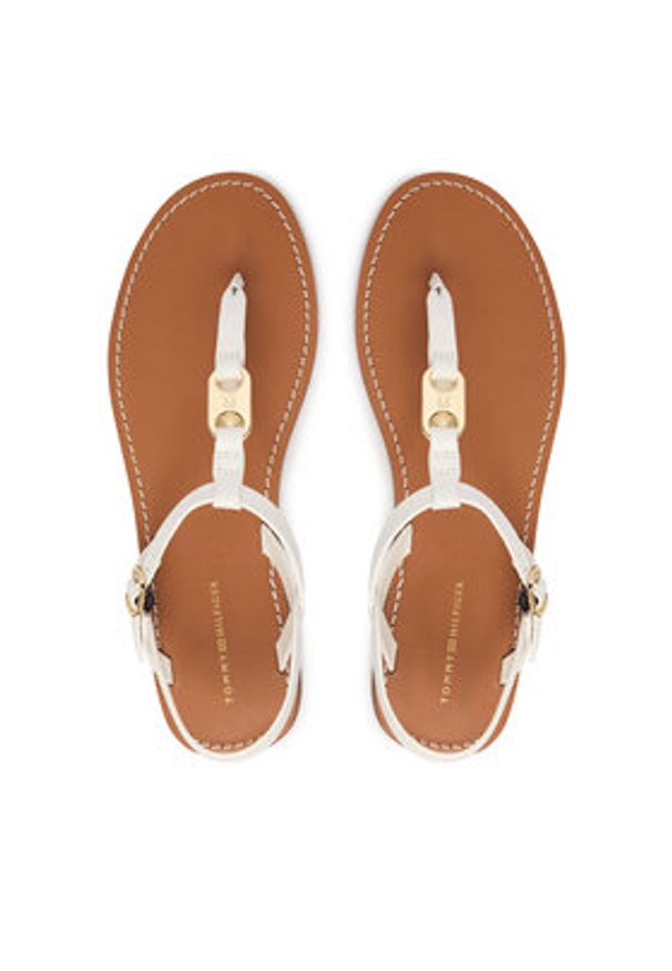 TOMMY HILFIGER - Tommy Hilfiger Sandały Leather Thong Sandal FW0FW09127 Biały. Kolor: biały. Materiał: skóra