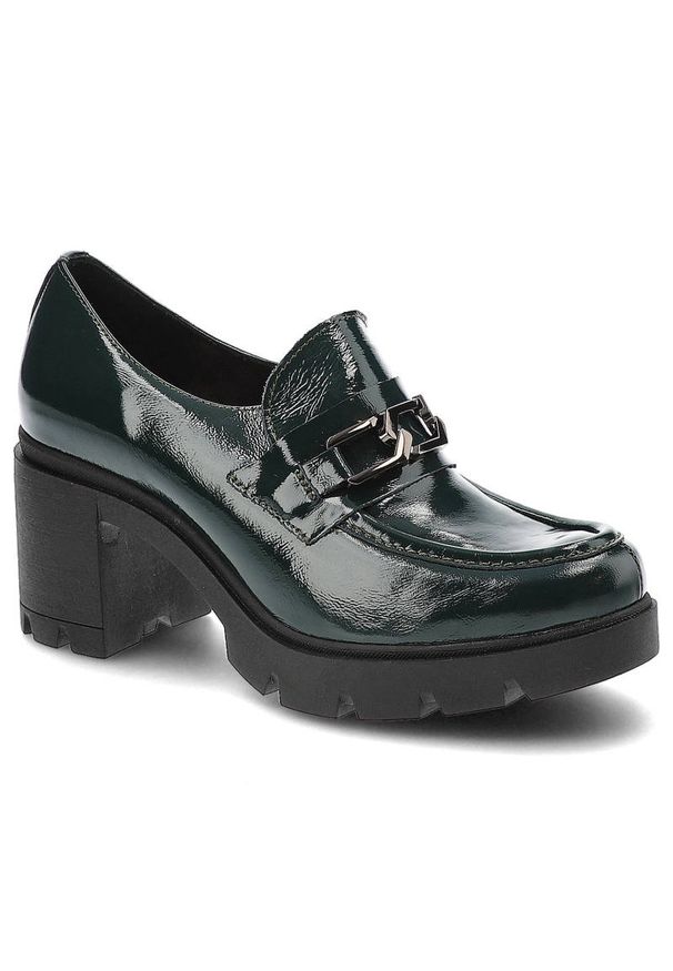 Zielone Półbuty Lemar Wygodne Skórzane Buty. Okazja: na co dzień. Kolor: zielony. Materiał: skóra. Wzór: aplikacja. Obcas: na obcasie. Styl: casual, elegancki. Wysokość obcasa: średni