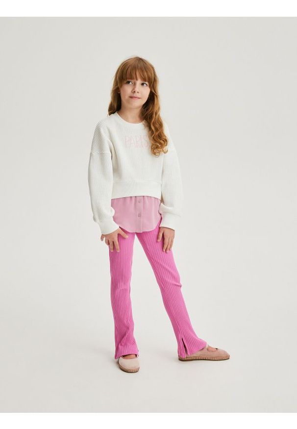 Reserved - Prążkowane legginsy - fuksja. Kolor: różowy. Materiał: prążkowany