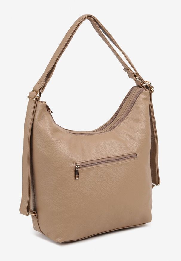 Born2be - Ciemnobeżowa Torebka Typu Hobo z Regulowaną Rączką i Dodatkowymi Kieszeniami Sanirae. Kolor: beżowy. Styl: klasyczny, elegancki, casual
