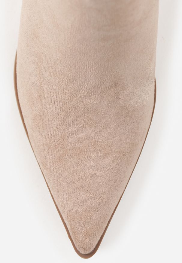 Renee - Ciemnobeżowe Botki na Szpilce w Klasycznym Stylu z Elastyczną Wstawką Vittania. Kolor: beżowy. Materiał: jeans, wełna. Obcas: na szpilce. Styl: klasyczny