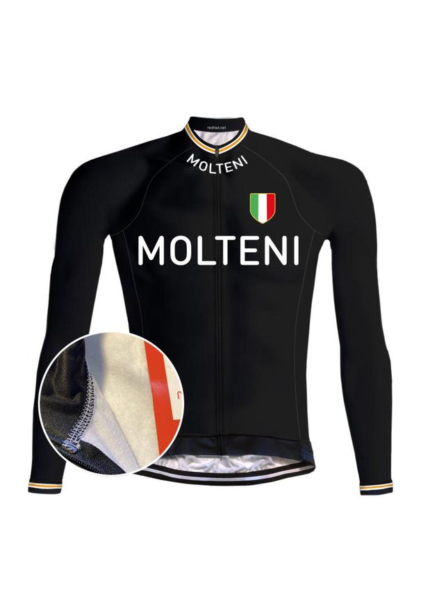 Camisola de ciclismo retro Molteni Preto (Velo) - REDTED. Kolor: pomarańczowy, wielokolorowy, czarny. Materiał: poliester