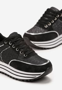 Born2be - Czarne Sneakersy z Materiałowymi Wstawkami i Brokatem Jutofa. Kolor: czarny. Materiał: materiał #4