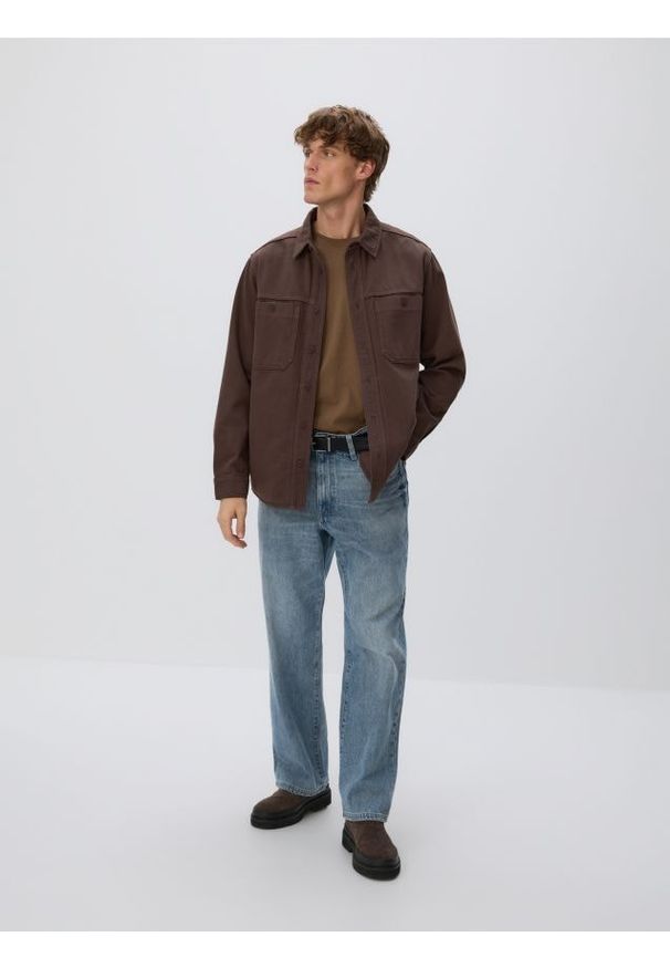 Reserved - Jeansowa koszula regular fit - dark grey jeans. Materiał: jeans