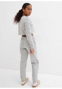 bonprix - Strój domowy z miękkiej bawełny, z bluzą o skróconej długości.. Kolor: szary. Materiał: bawełna. Długość: długie #3