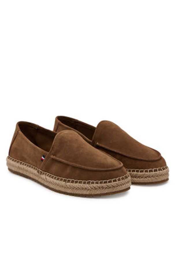 TOMMY HILFIGER - Tommy Hilfiger Espadryle Hilfiger Flex Espa Suede Loafer FM0FM05392 Brązowy. Kolor: brązowy. Materiał: zamsz, skóra