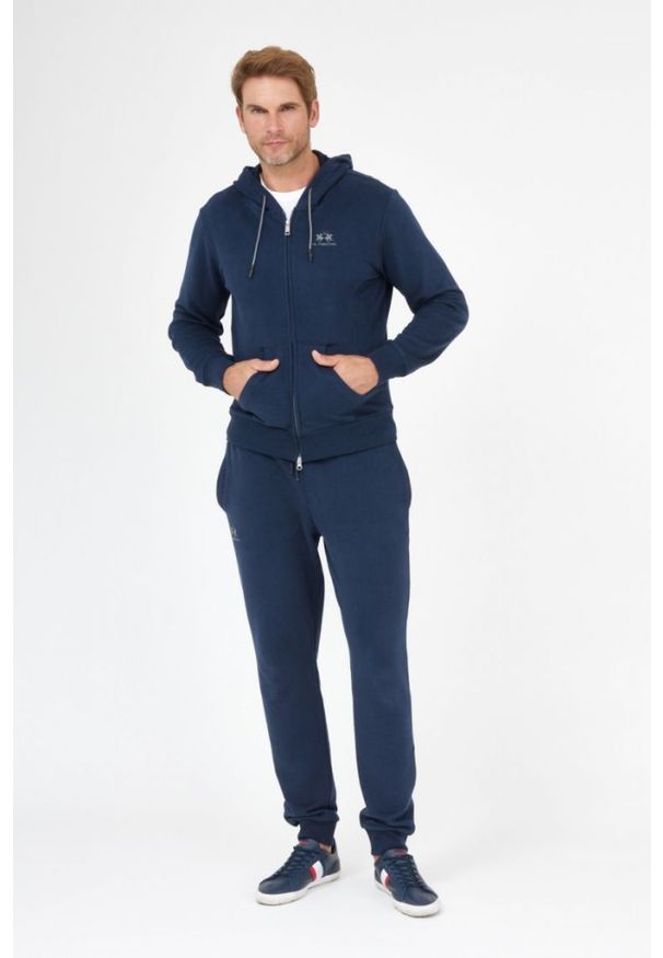 La Martina - LA MARTINA Granatowa bluza męska na zamek z kapturem, Rozmiar XL. Typ kołnierza: kaptur. Kolor: niebieski