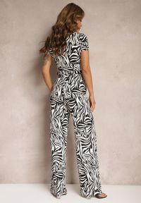 Renee - Czarno-Biały Kopertowy Kombinezon Taliowany z Szerokimi Nogawkami Talamla. Okazja: na co dzień. Kolor: czarny. Styl: elegancki, casual #4