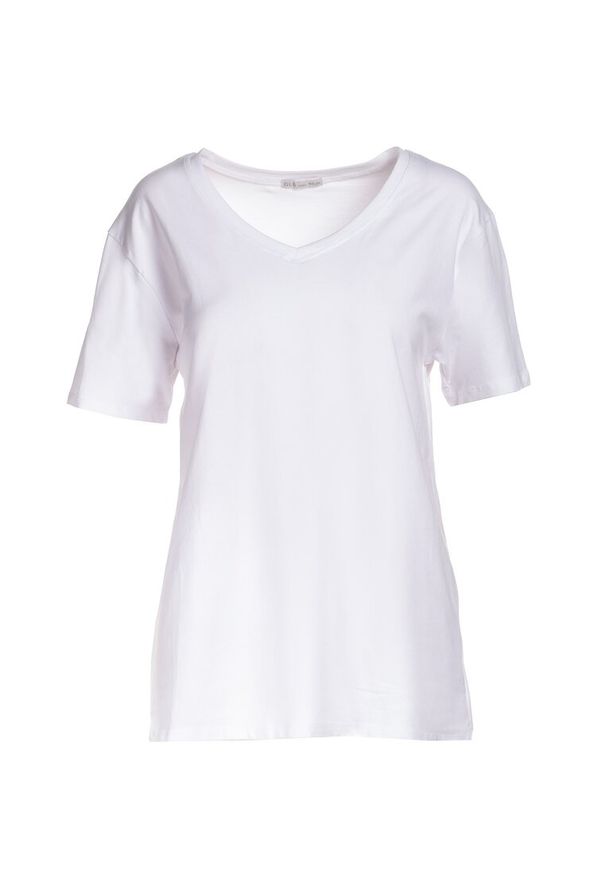 Born2be - Biały T-shirt Genilin. Okazja: na co dzień. Typ kołnierza: dekolt w serek. Kolekcja: plus size. Kolor: biały. Materiał: jeans. Styl: casual