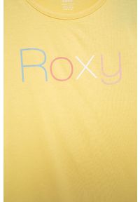 Roxy t-shirt bawełniany dziecięcy kolor żółty. Okazja: na co dzień. Kolor: żółty. Materiał: bawełna. Wzór: nadruk. Styl: casual