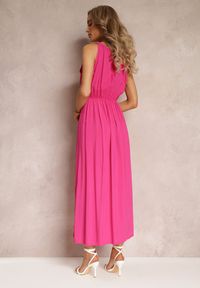 Renee - Fuksjowa Wiskozowa Sukienka z Gumką w Talii Na Ramiączkach Suzias. Kolor: różowy. Materiał: wiskoza. Długość rękawa: na ramiączkach. Wzór: gładki #2